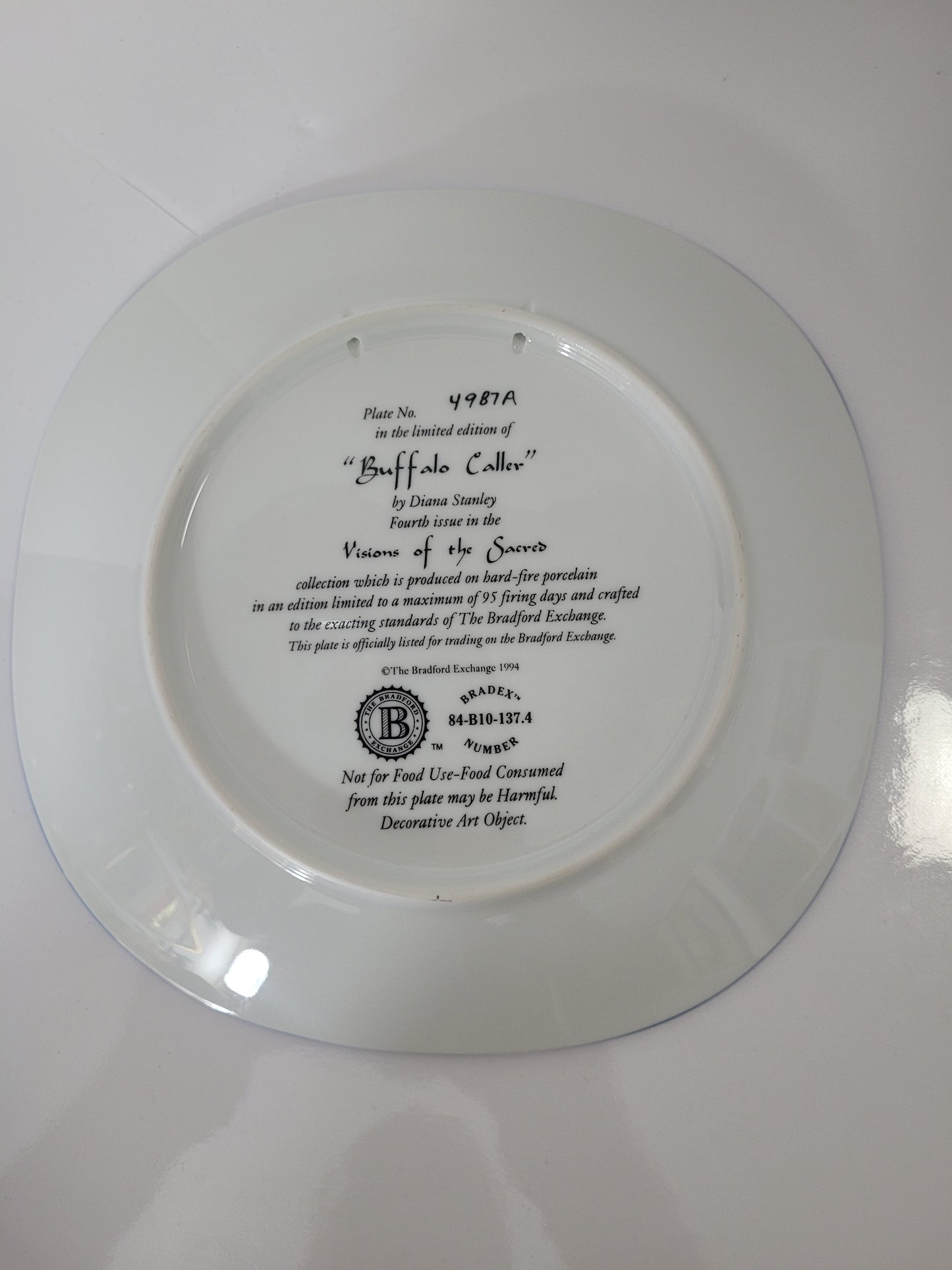 Vintage Bradford Exchange “Buffalo Caller” Collector Plate by Diana Stanley – 8.25" × 8.25"