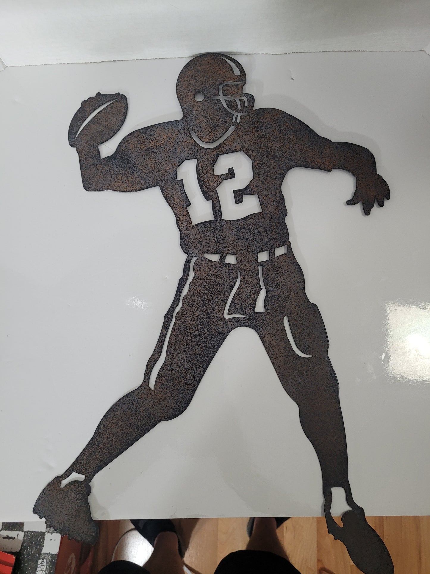 Rustic Metal Football Quarterback No. 12 Wall Décor – 22" × 15"