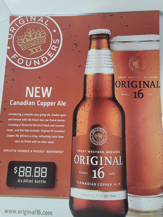 Original 16 Canadian Copper Ale Double-Sided Advertising Poster – 18" × 24"