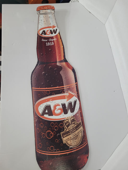 A&W Root Beer Bottle-Shaped Cardboard Advertising Display – 29" × 7.75"