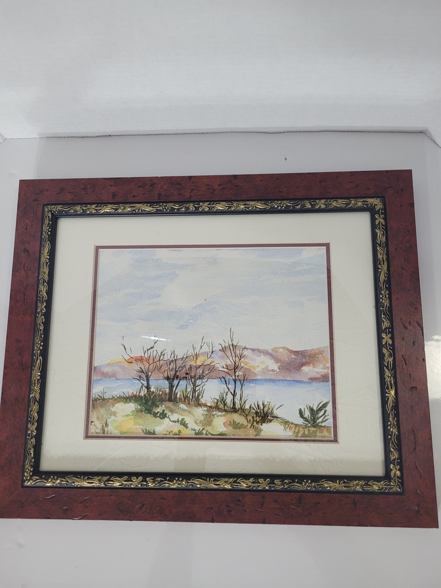 Unsigned Framed Original Watercolour Landscape Painting – 17" × 14"
