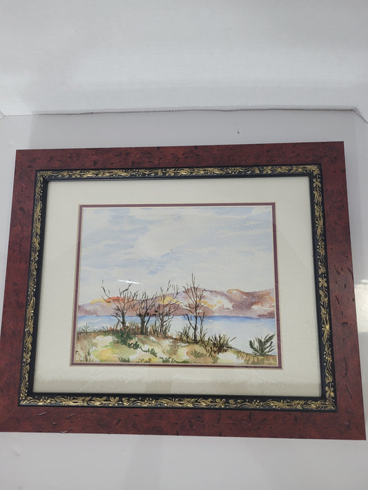 Unsigned Framed Original Watercolour Landscape Painting – 17" × 14"