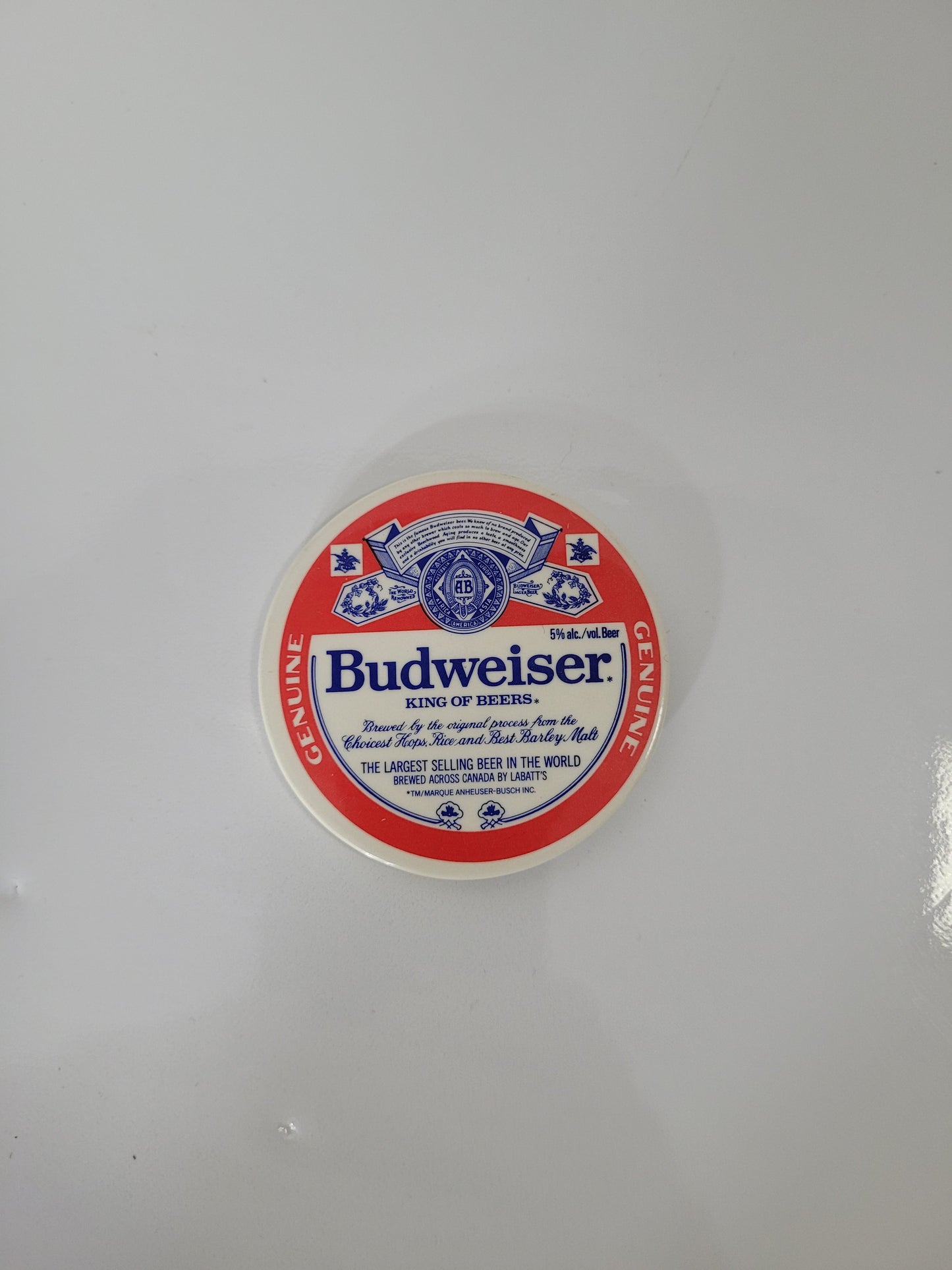 Vintage 1981 Budweiser Genuine Canadian Advertising Pinback Button – 2.25"
