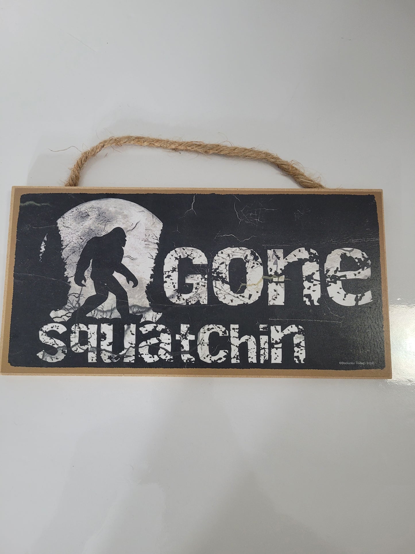 Gone Squatchin’ Bigfoot Hanging Wall Sign – 10" × 5"