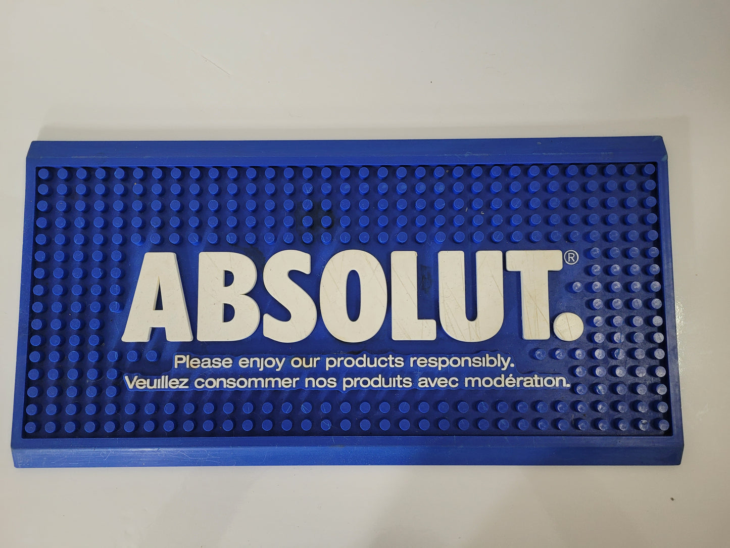 Absolut Vodka Blue Rubber Bar Mat – Bilingual English/French – 17.5" × 9.25"