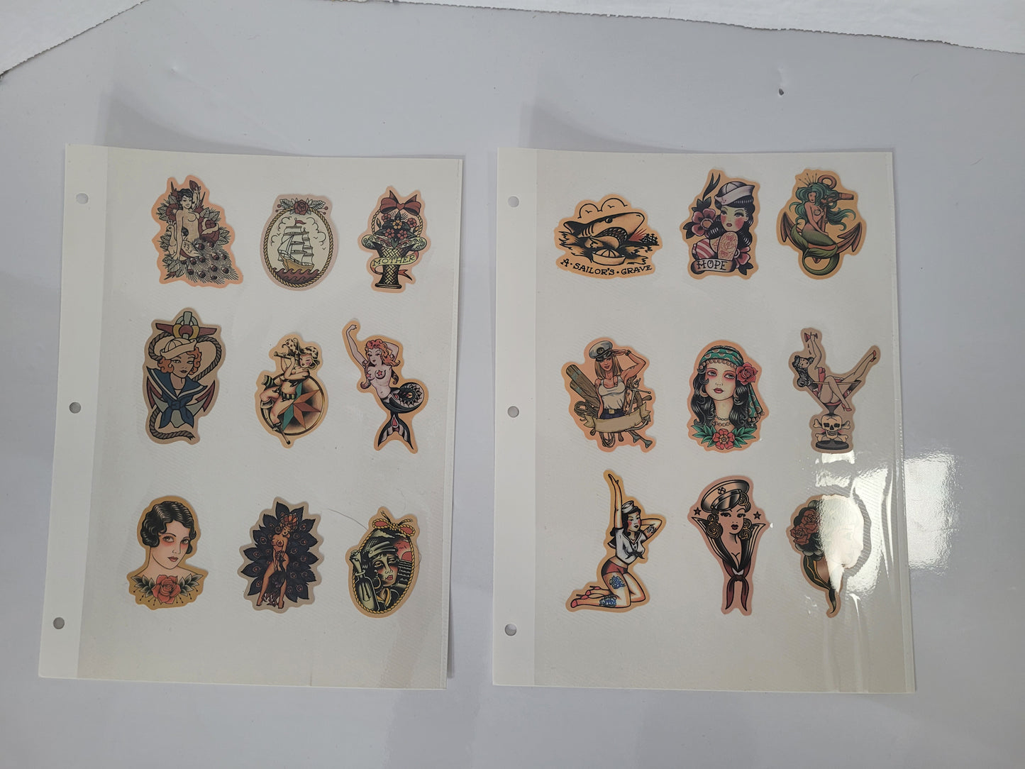 127-Piece Retro Pin-Up & Nautical Tattoo-Style Sticker Collection – 17 Display Sheets
