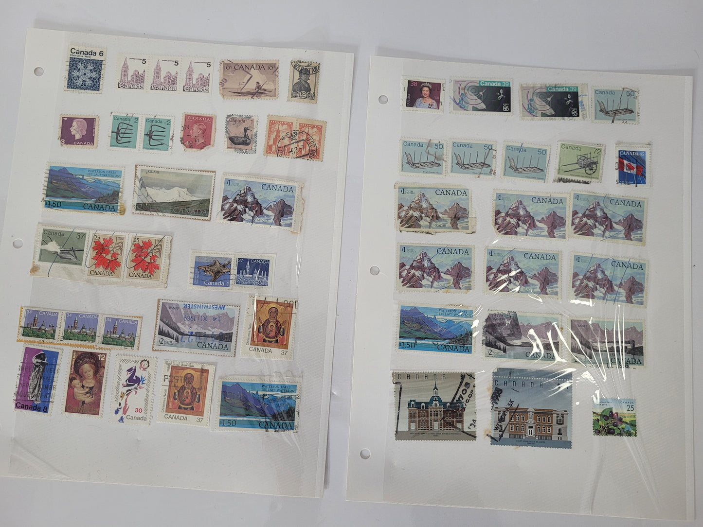 Vintage Canadian & International Used Postage Stamp Collection – Approx. 125 Stamps on 5 Pages