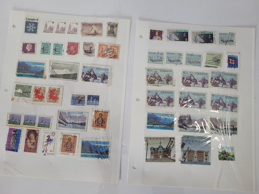 Vintage Canadian & International Used Postage Stamp Collection – Approx. 125 Stamps on 5 Pages