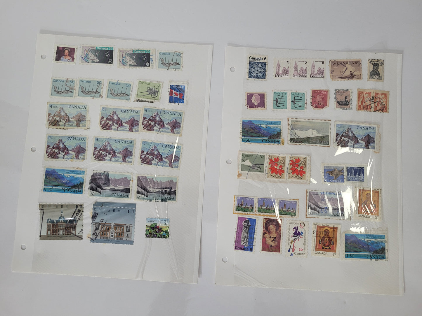 Vintage Canadian & International Used Postage Stamp Collection – Approx. 125 Stamps on 5 Pages