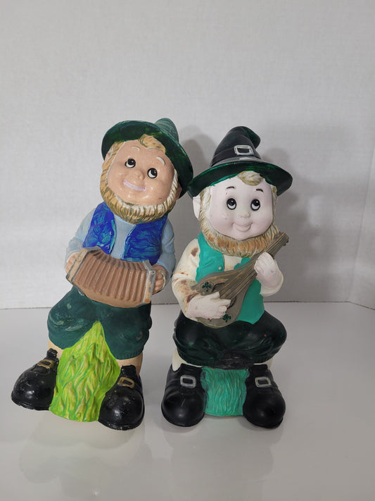 Vintage Irish Leprechaun Musician Figurines – Accordion & Mandolin – Pair