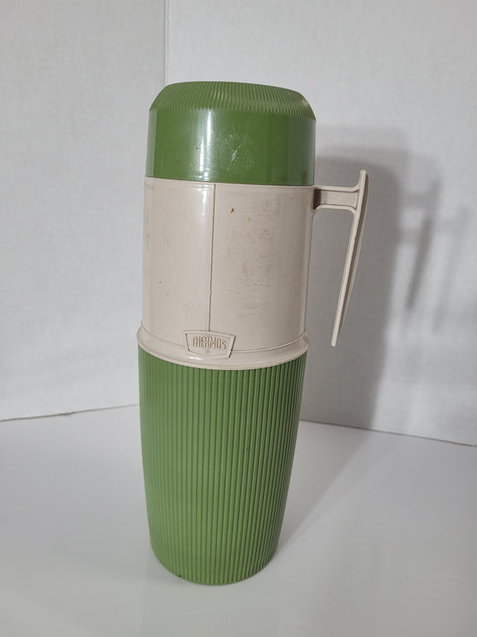 Vintage Green & Cream Thermos Vacuum Bottle with Glass Liner and Cup Lid – Made in Canada