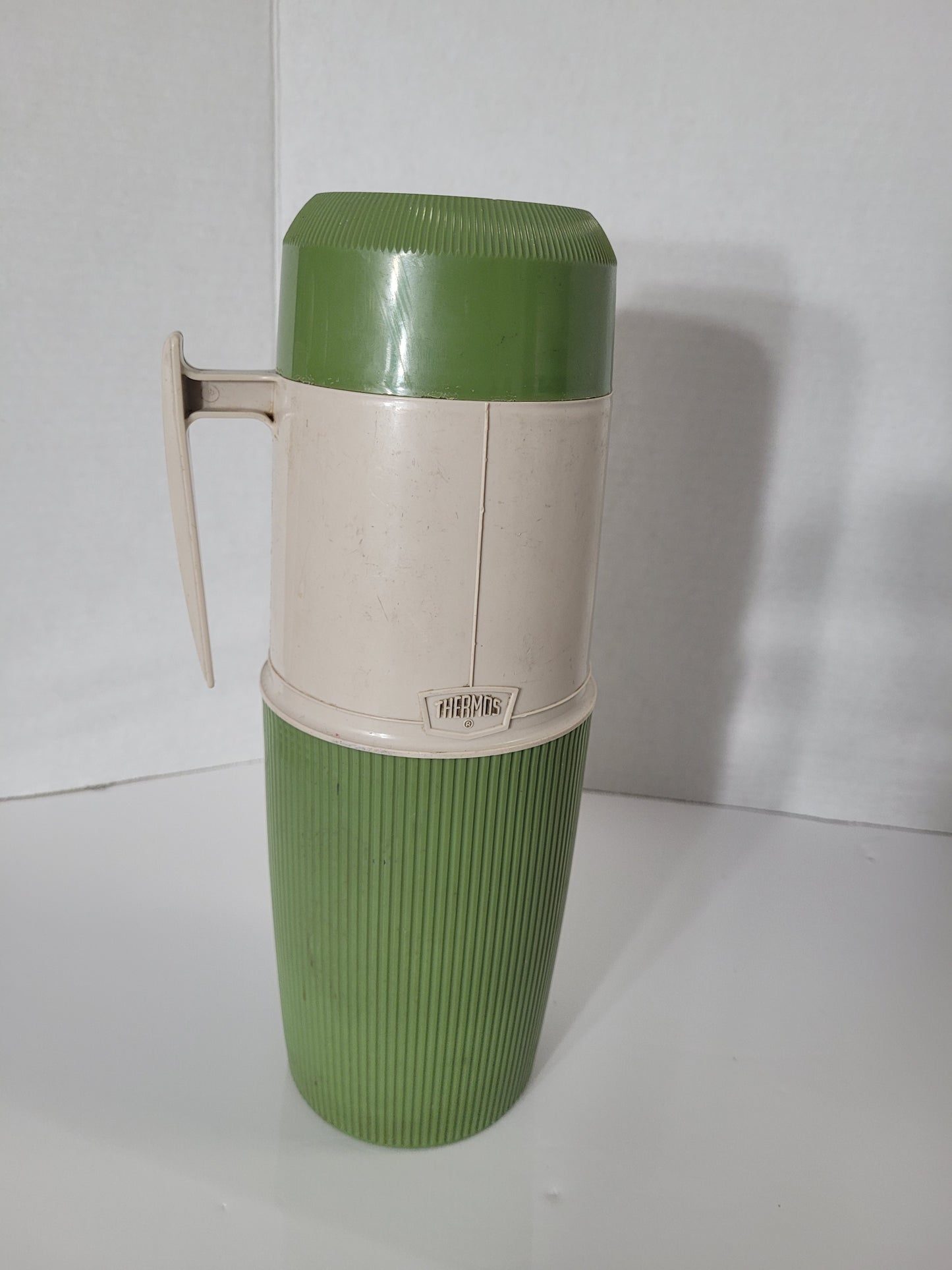 Vintage Green & Cream Thermos Vacuum Bottle with Glass Liner and Cup Lid – Made in Canada