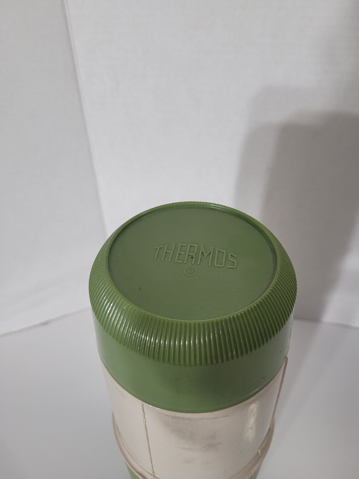 Vintage Green & Cream Thermos Vacuum Bottle with Glass Liner and Cup Lid – Made in Canada