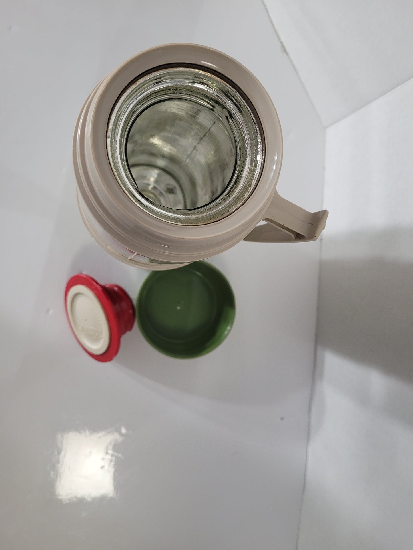 Vintage Green & Cream Thermos Vacuum Bottle with Glass Liner and Cup Lid – Made in Canada