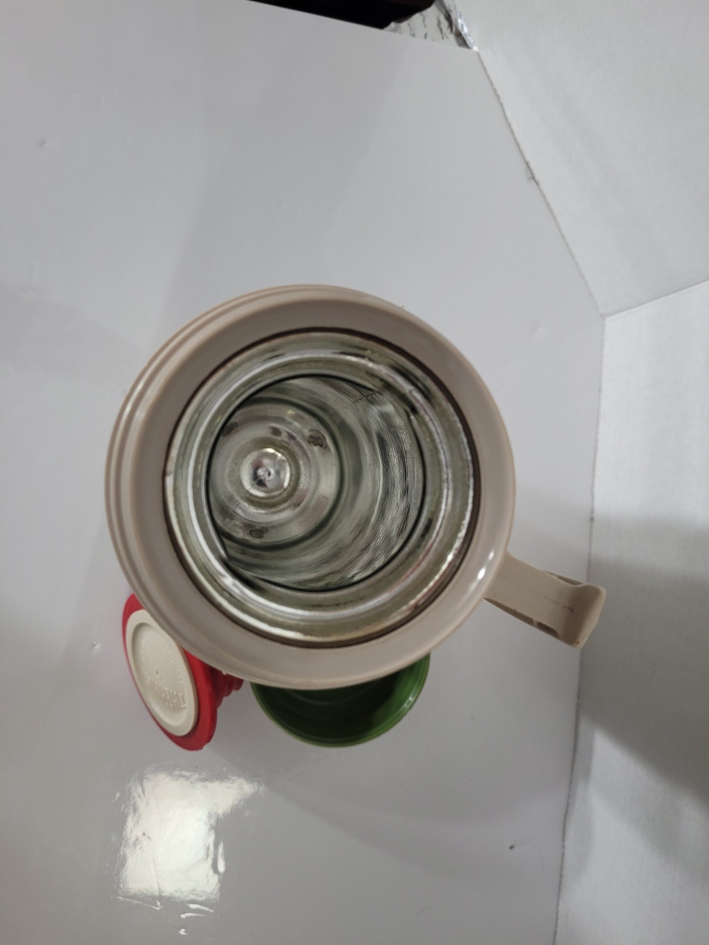 Vintage Green & Cream Thermos Vacuum Bottle with Glass Liner and Cup Lid – Made in Canada