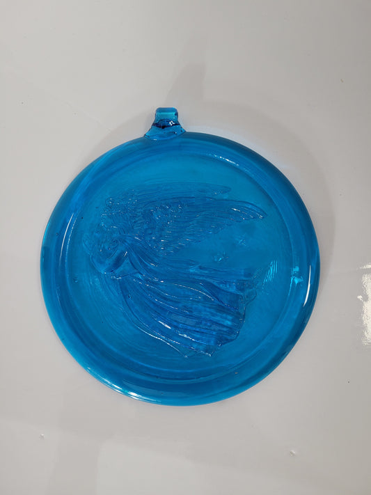 Vintage Blue Pressed-Glass Praying Angel Suncatcher Ornament