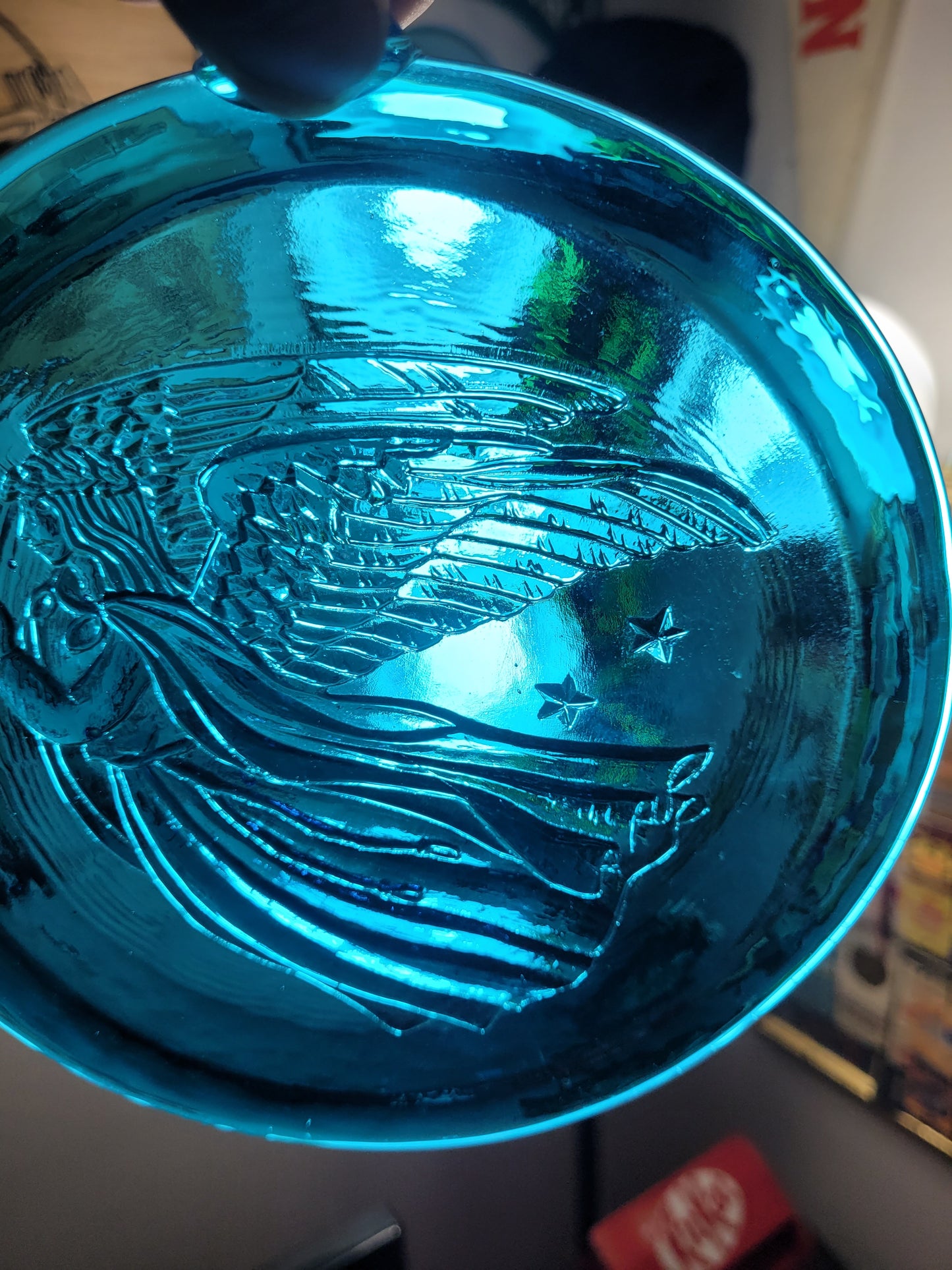 Vintage Blue Pressed-Glass Praying Angel Suncatcher Ornament