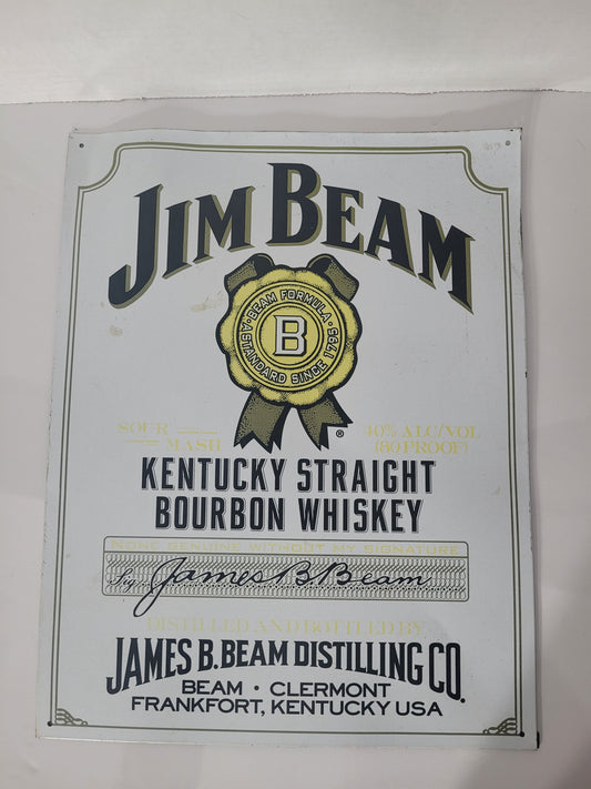 Jim Beam Kentucky Bourbon Vintage-Style Tin Advertising Sign – 12.5" × 16"