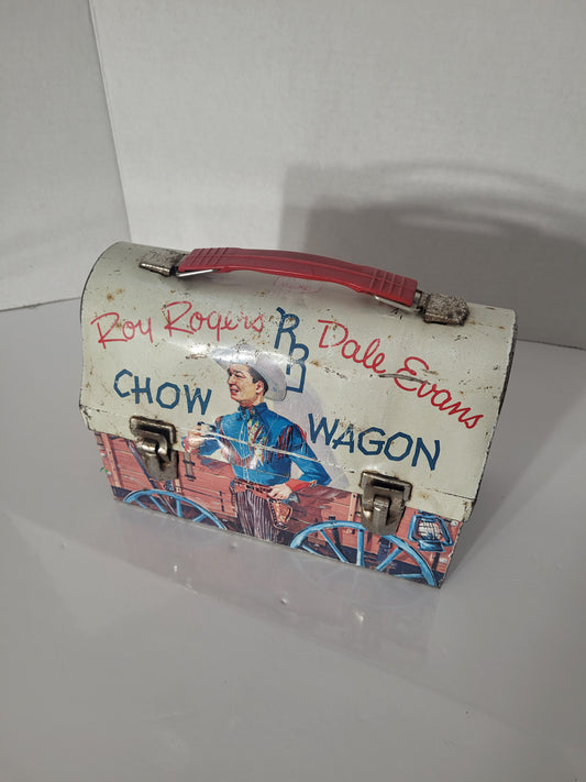 1950s Roy Rogers & Dale Evans Chow Wagon Dome-Top Metal Lunch Box – 8.75"