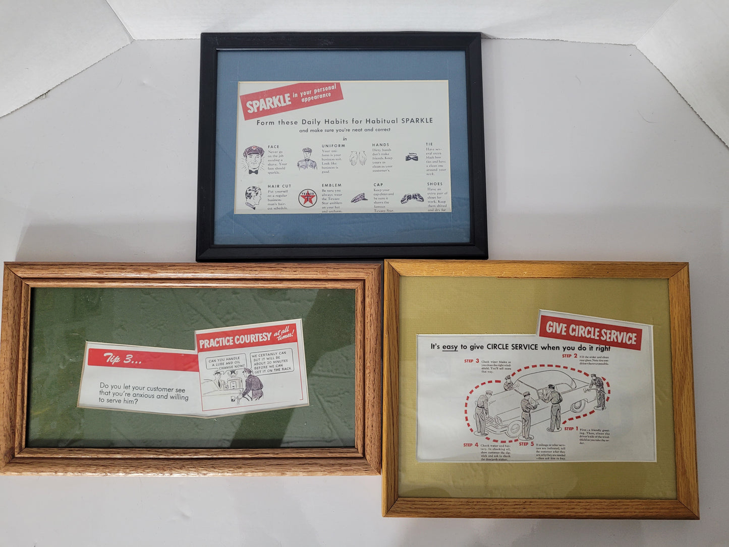 Set of 3 Vintage Texaco Service Station Employee Training Displays – Framed