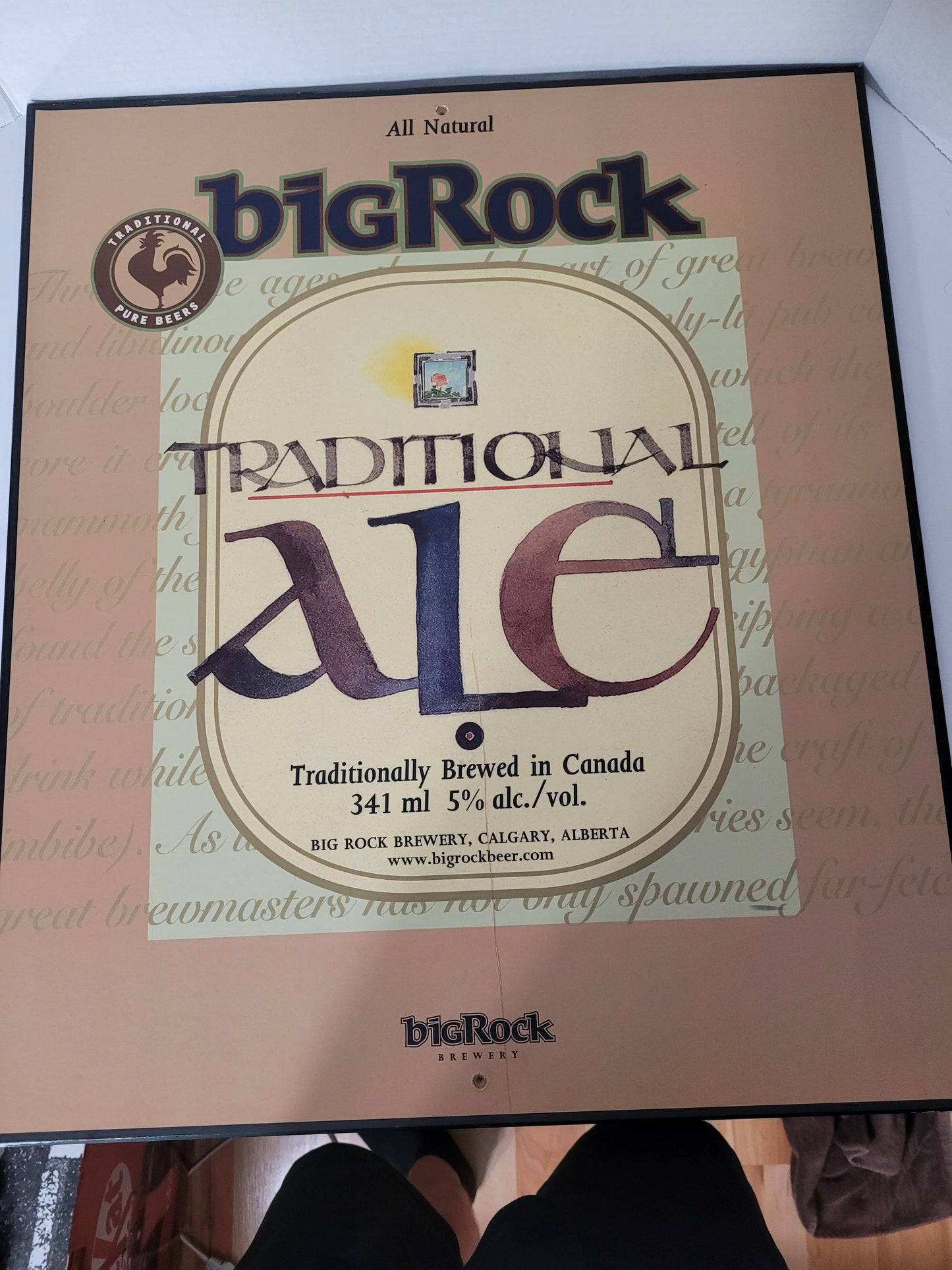 Big Rock Traditional Ale Wooden Advertising Sign – 18" × 22"