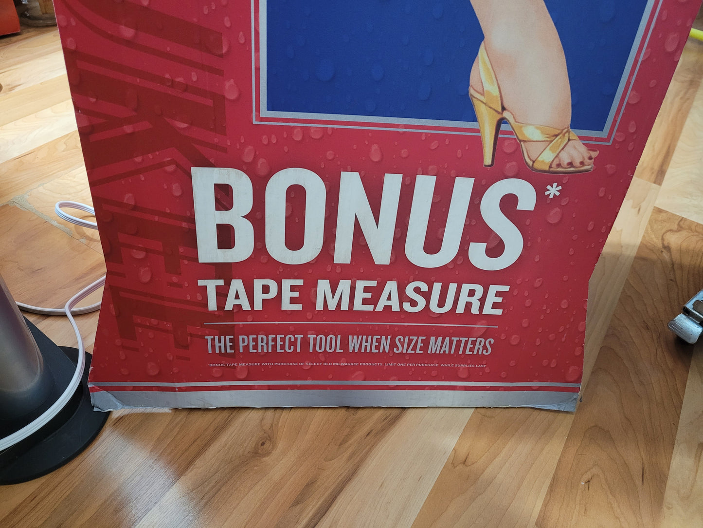 Large Old Milwaukee Pin-Up Bonus Tape Measure Cardboard Floor Display – 60" × 23"