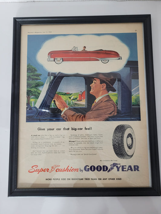 1950 Goodyear Super-Cushion Tire Maclean’s Magazine Advertisement – Framed 11.75" × 14.75"