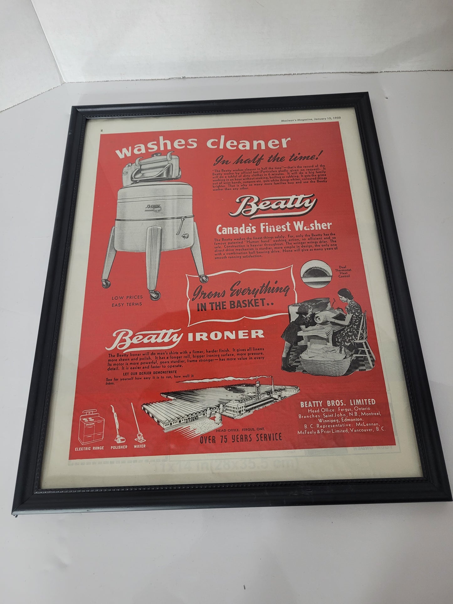 1950 Beatty Washer & Ironer Maclean’s Magazine Advertisement – Framed