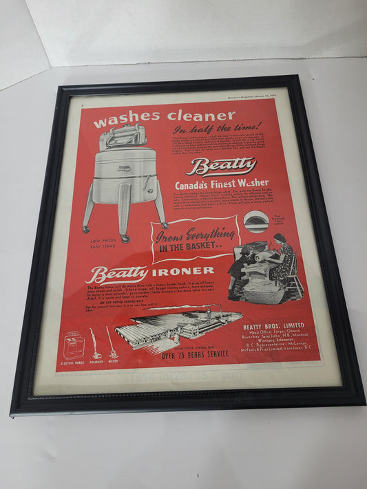 1950 Beatty Washer & Ironer Maclean’s Magazine Advertisement – Framed