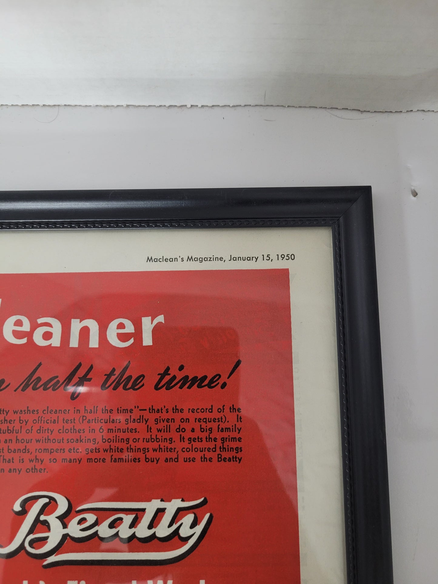 1950 Beatty Washer & Ironer Maclean’s Magazine Advertisement – Framed