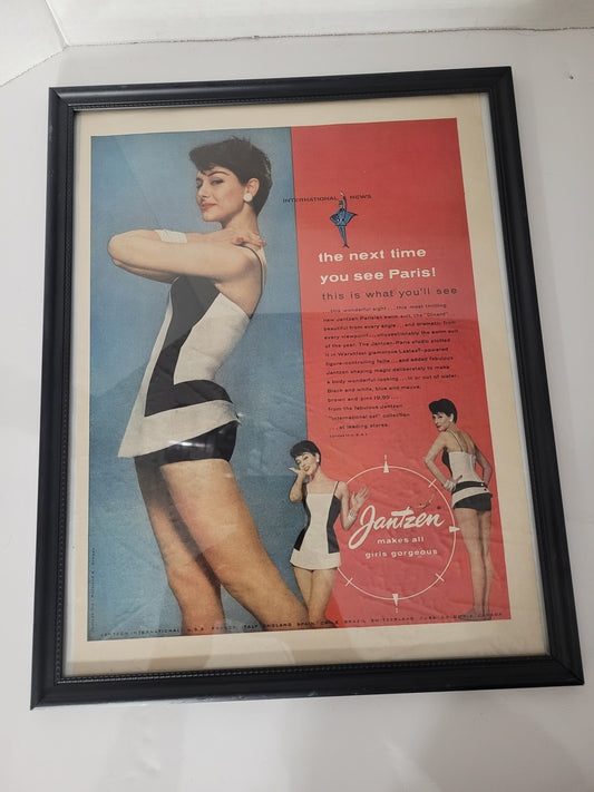 1956 Jantzen “The Next Time You See Paris” Swimsuit Magazine Advertisement – Framed