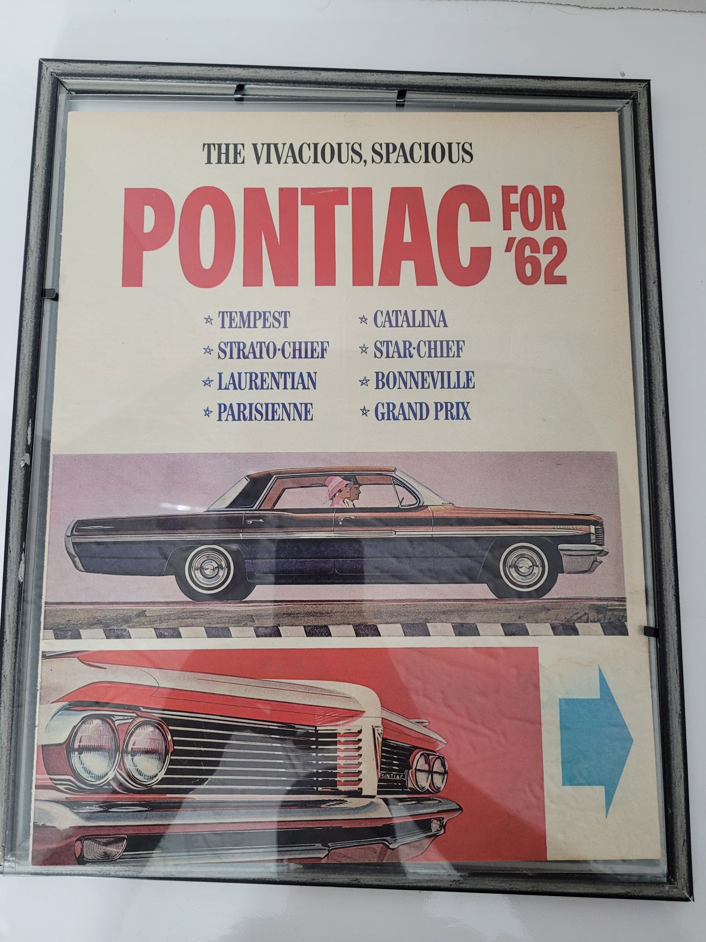 Vintage 1962 Pontiac Double-Sided Framed Print Advertisement – 11.75" × 14.75"