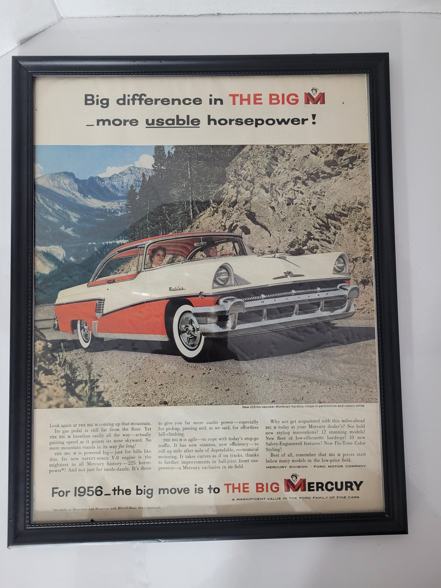 Original 1956 Mercury Montclair “The Big M” Framed Magazine Advertisement – 11.75" × 14.75"