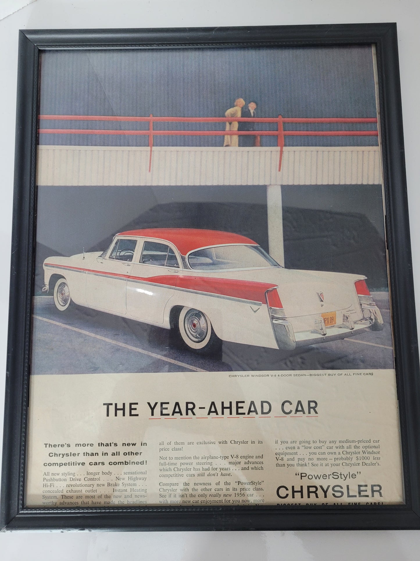 1956 Chrysler Windsor V-8 “The Year-Ahead Car” Framed Vintage Print Ad – 11.75" × 14.75"