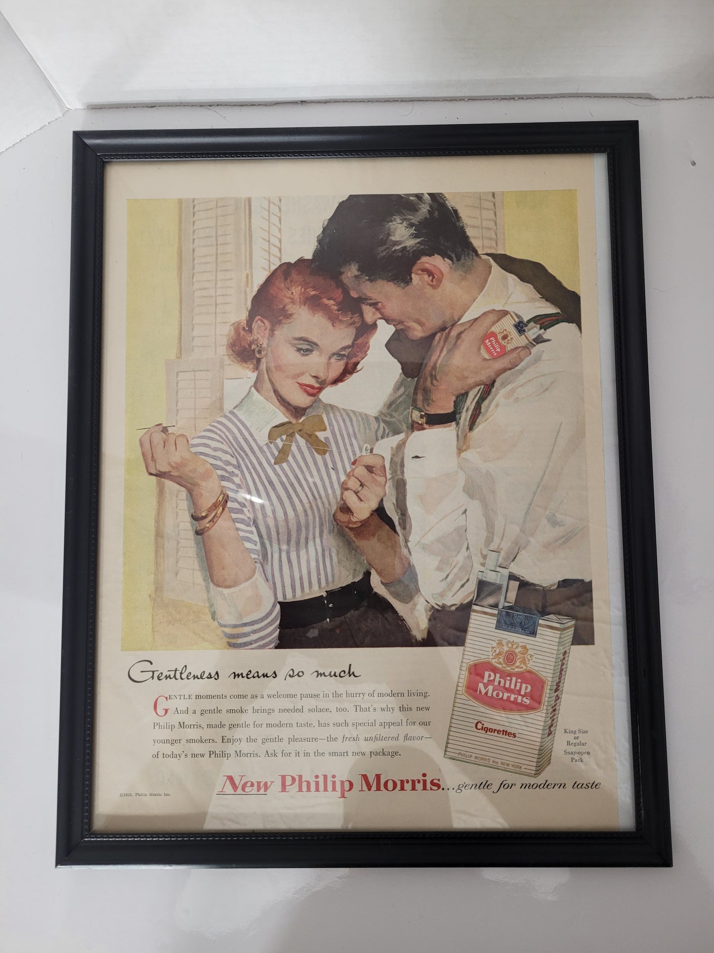 1956 Philip Morris “Gentleness Means So Much” Framed Magazine Ad – 11.75" × 14.75"