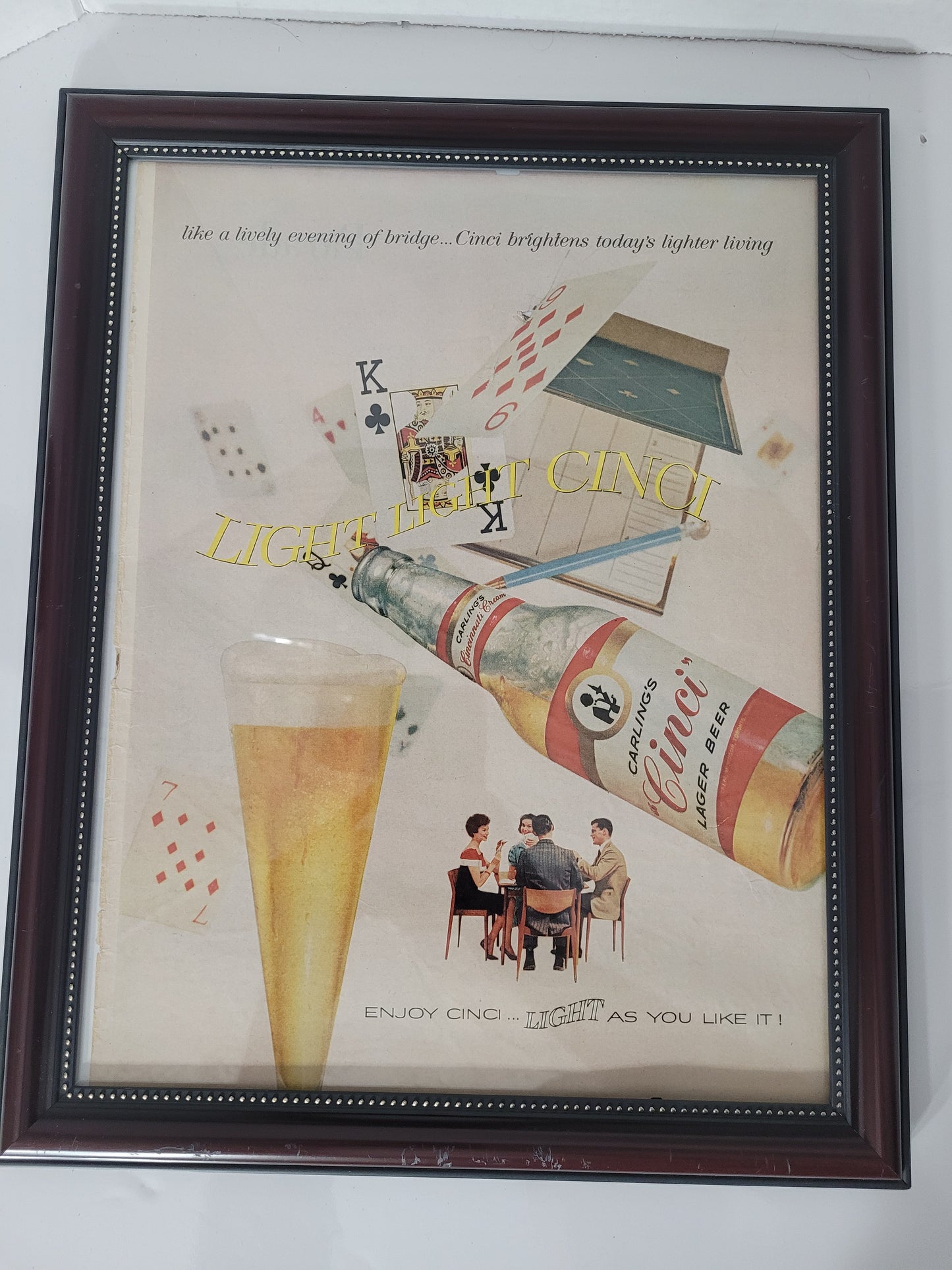 Vintage Carling’s Cinci Lager Beer Framed Advertisement – 12.5" × 15.5"
