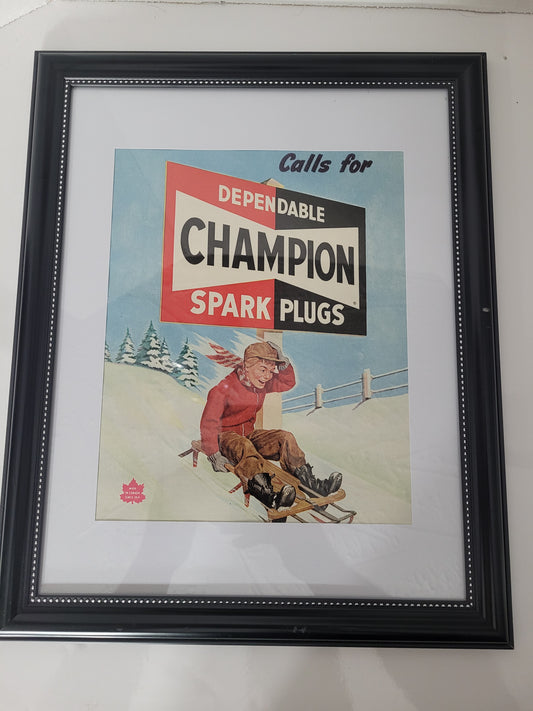 Vintage Champion Spark Plugs Framed Advertising Print – 12.5" x 15.5"