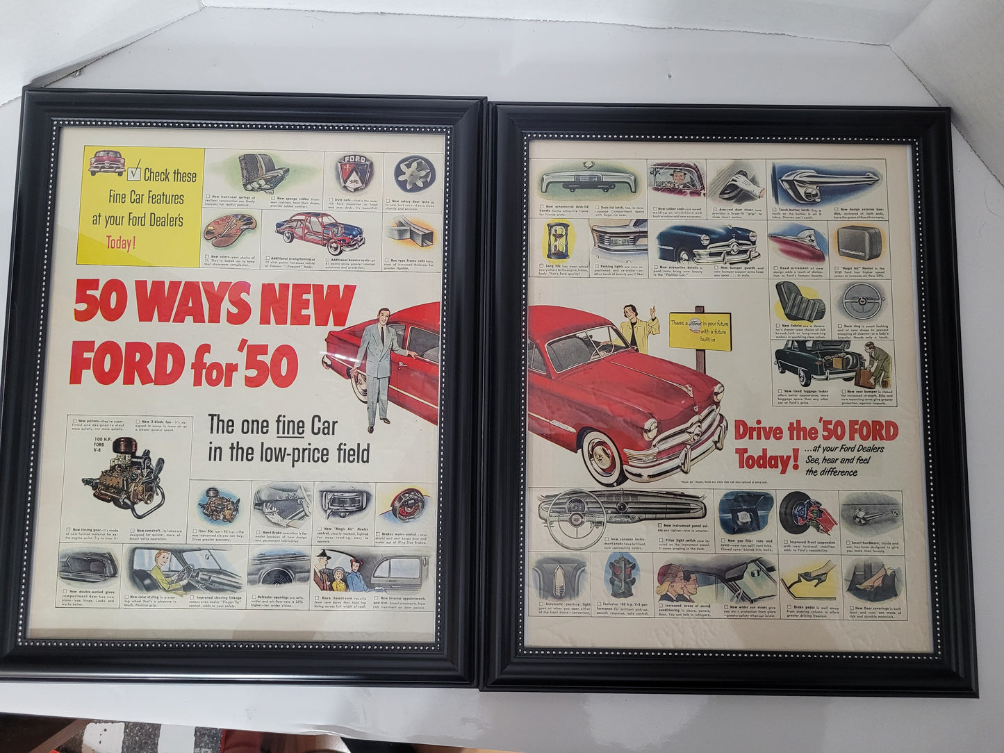 1949 Ford “50 Ways New for ’50” Two-Page Framed Print Advertisement Set