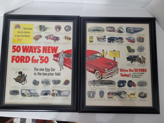 1949 Ford “50 Ways New for ’50” Two-Page Framed Print Advertisement Set