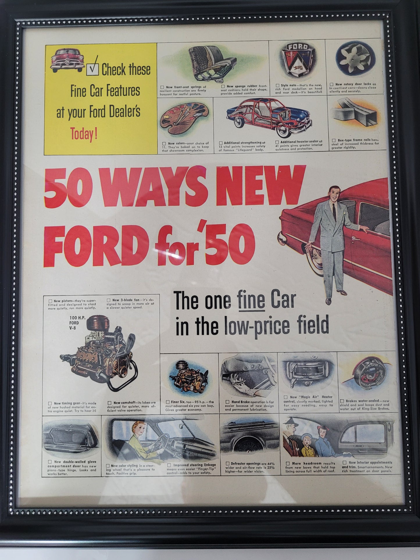 1949 Ford “50 Ways New for ’50” Two-Page Framed Print Advertisement Set