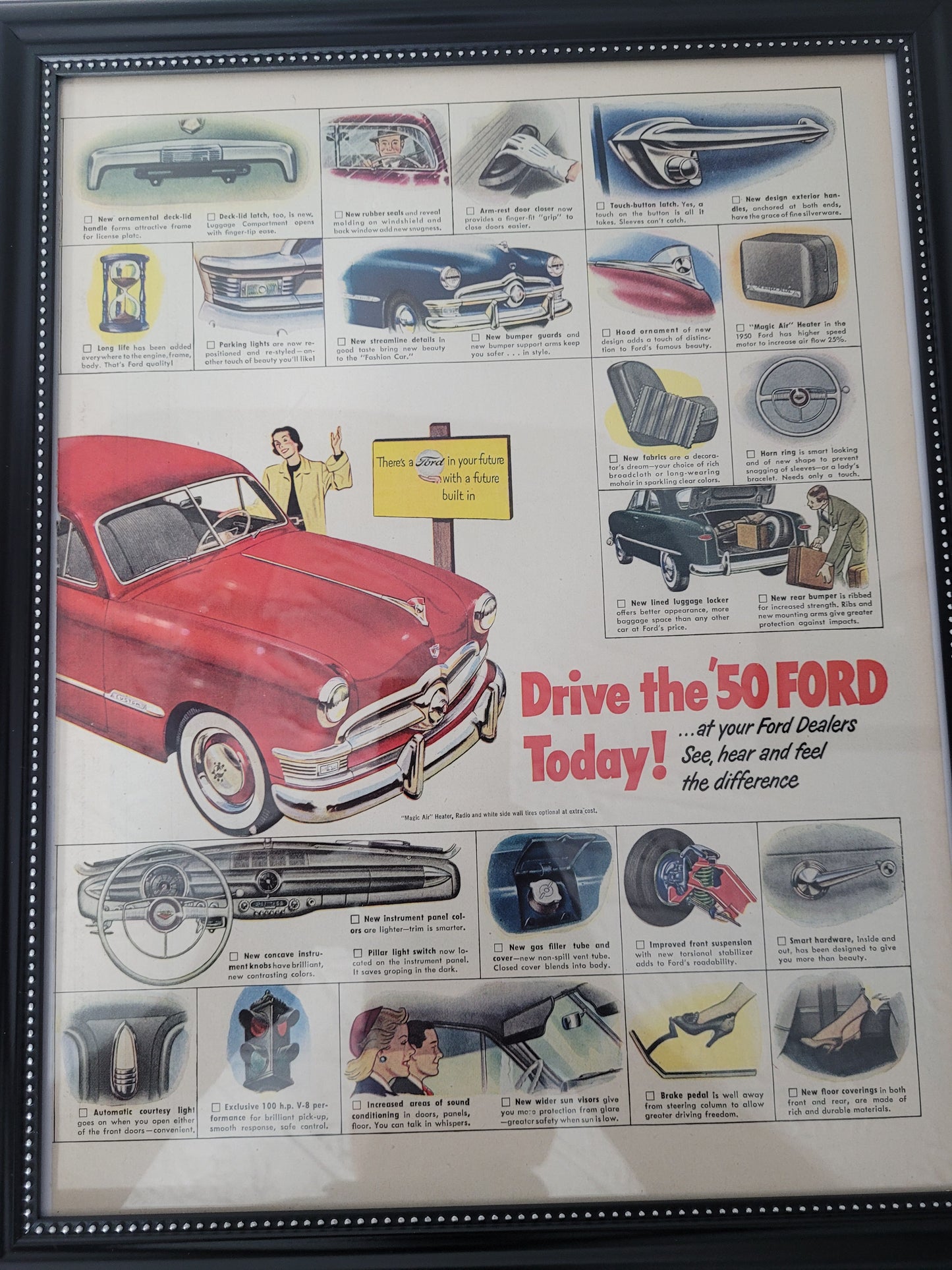 1949 Ford “50 Ways New for ’50” Two-Page Framed Print Advertisement Set