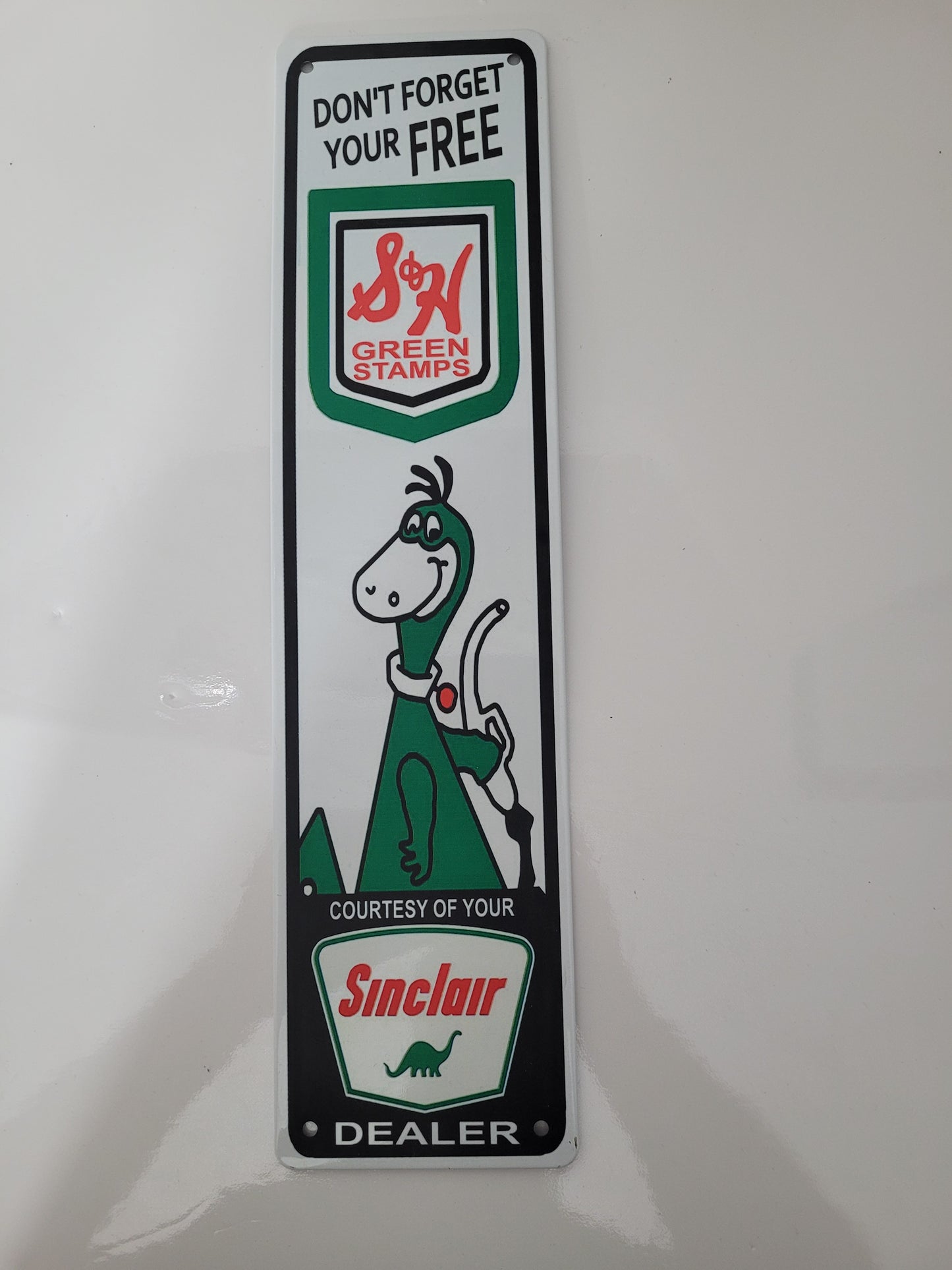 Retro Sinclair Dealer “S&H Green Stamps” Metal Sign – 4" × 15.75"