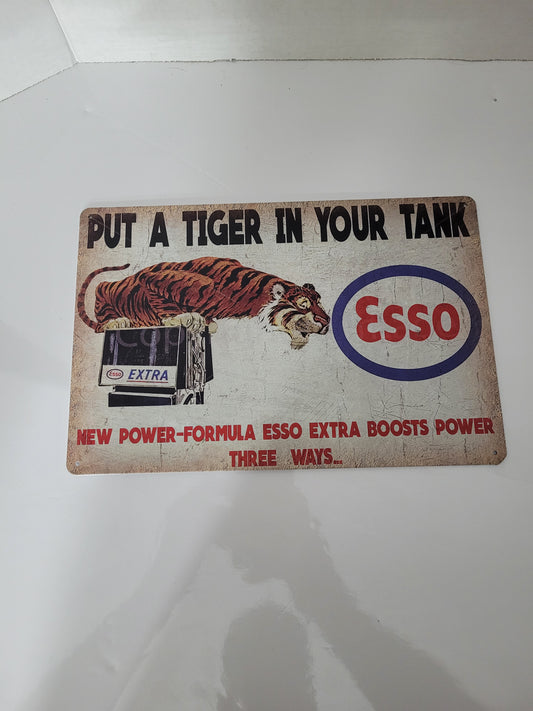 Retro Esso “Put a Tiger in Your Tank” Metal Sign – 12" × 8"