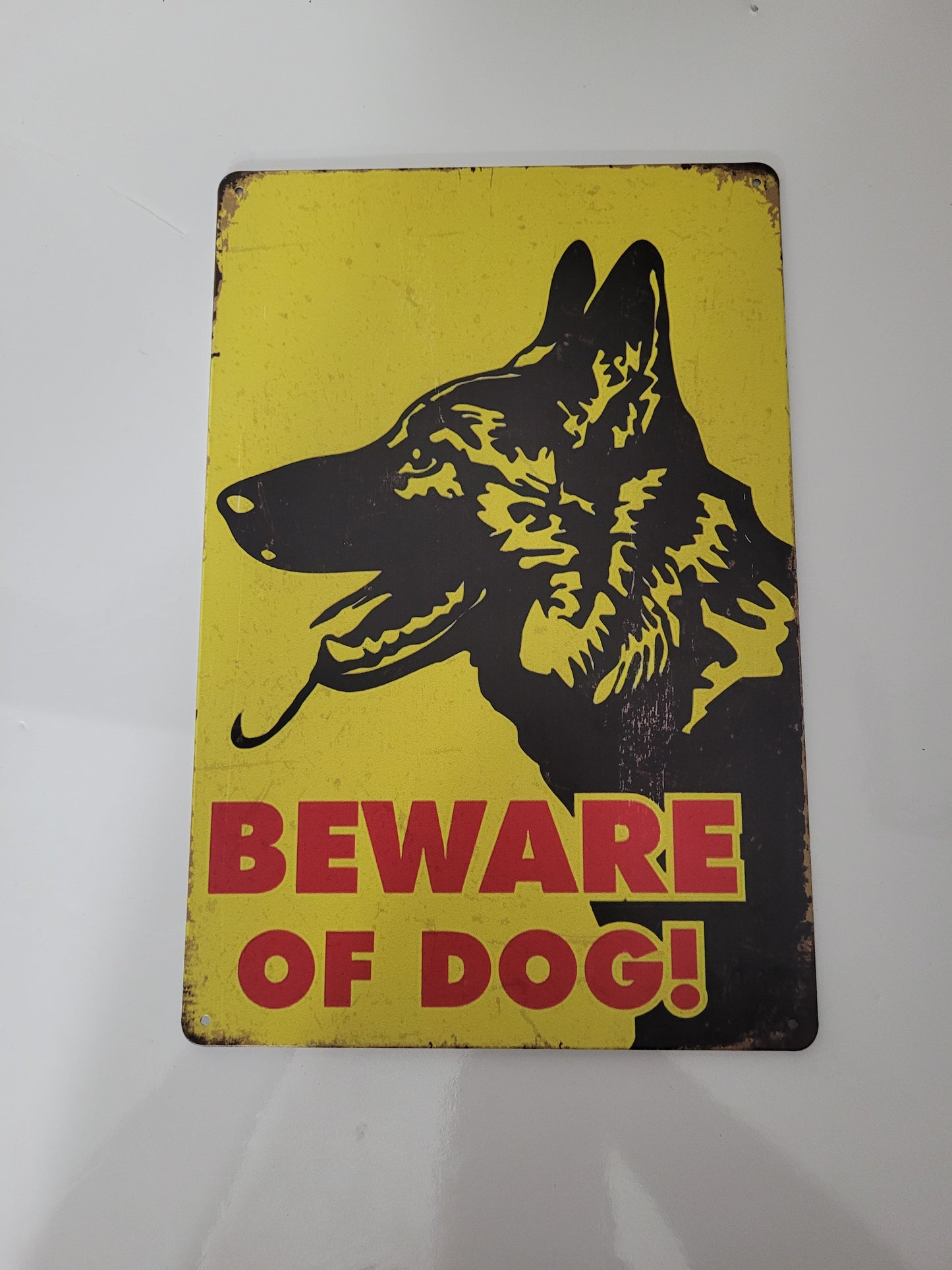 Retro Beware of Dog Metal Sign – German Shepherd Wall Décor – 8" x 12"