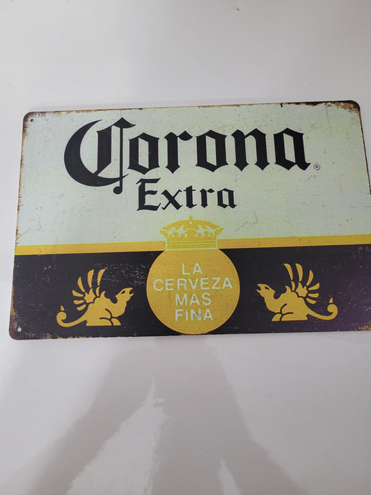 Retro Corona Extra “La Cerveza Más Fina” Metal Sign – 12" × 8"