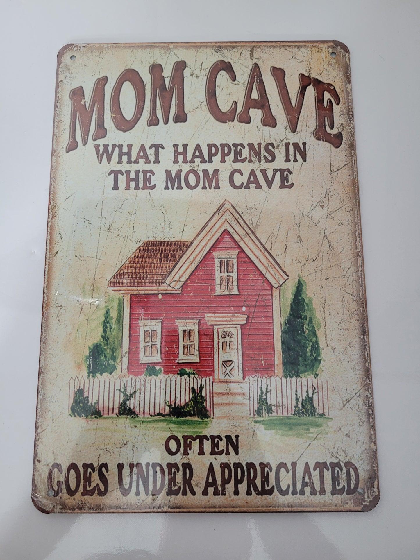 Retro Mom Cave Metal Sign – Funny Mom Wall Décor – 8" x 12"