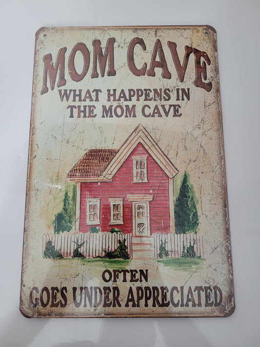 Retro Mom Cave Metal Sign – Funny Mom Wall Décor – 8" x 12"