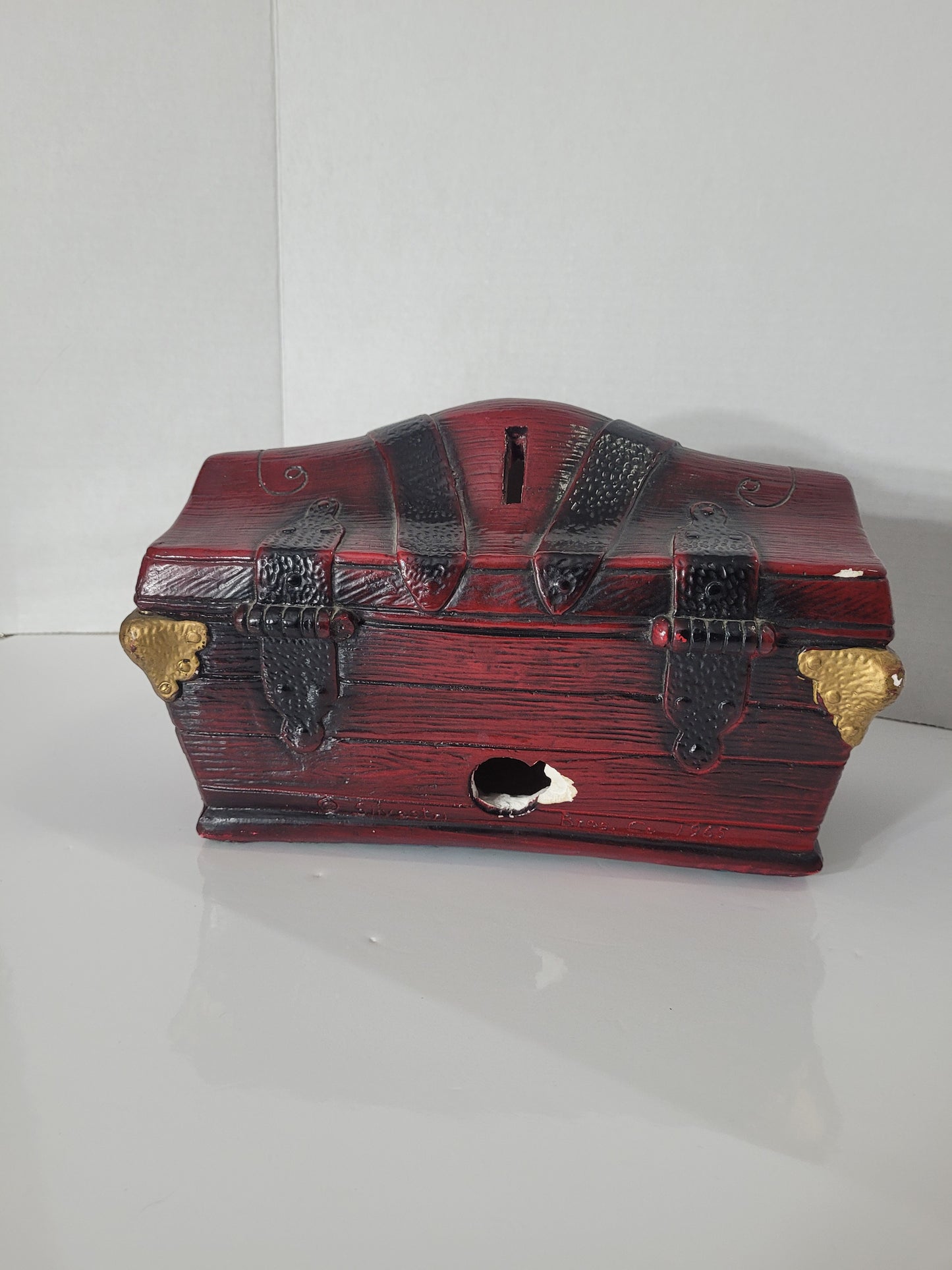 Vintage 1965 Silvestri Bros. Chalkware Pirate Treasure Chest Coin Bank