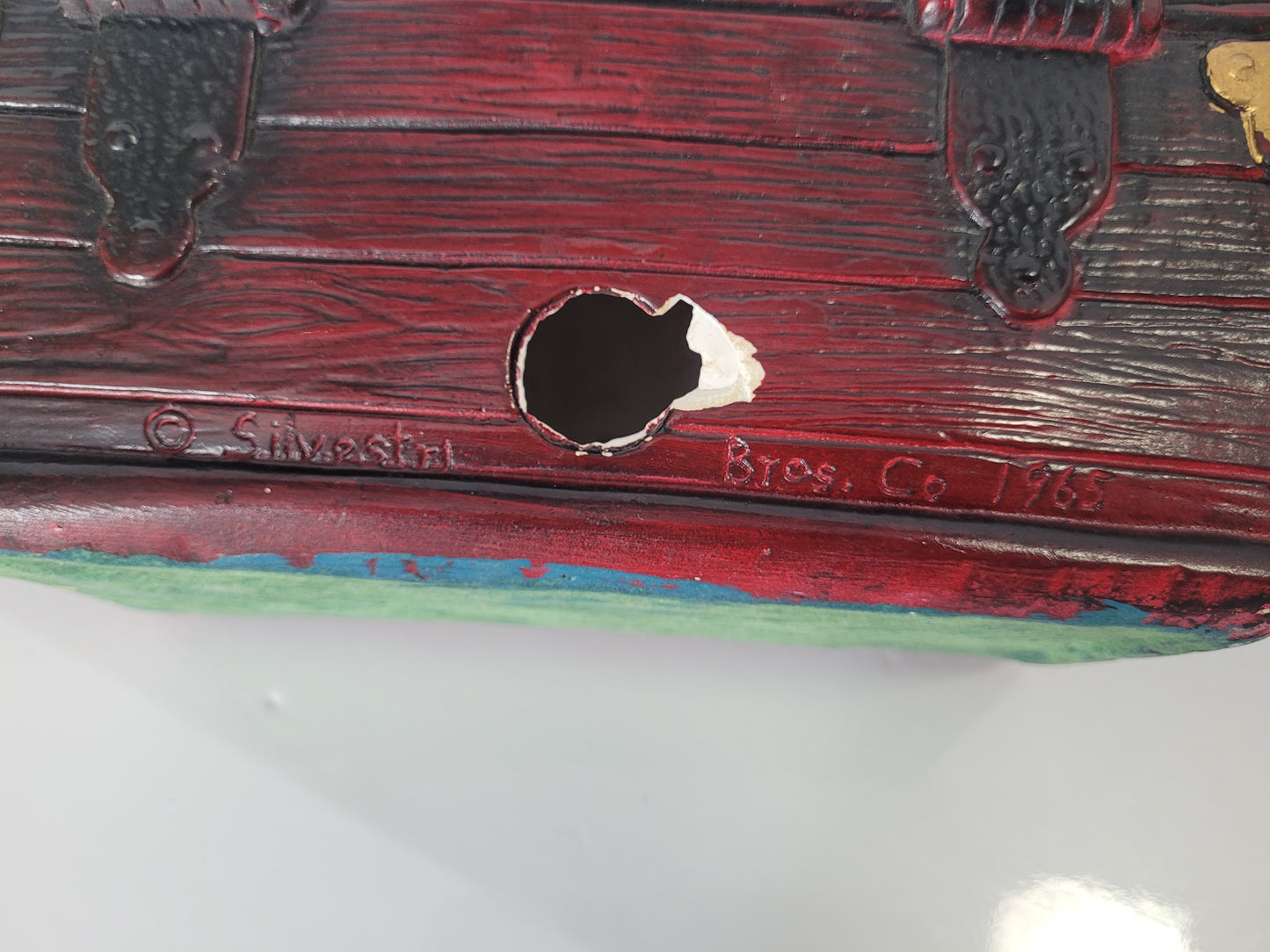 Vintage 1965 Silvestri Bros. Chalkware Pirate Treasure Chest Coin Bank