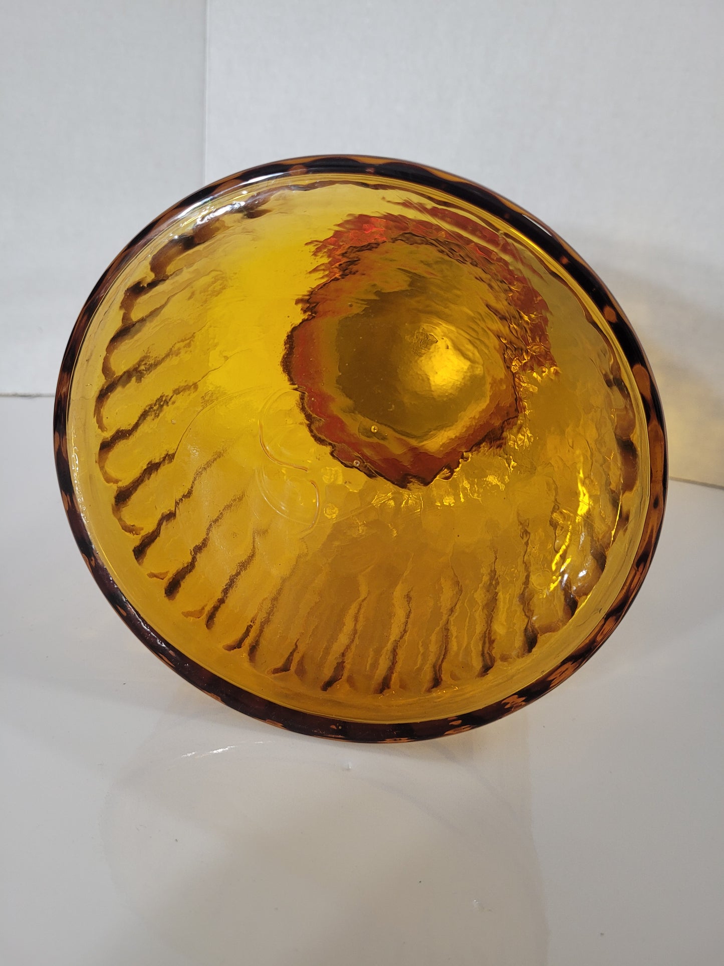 Vintage Amber Ribbed Glass Apothecary Canister with Ornate Metal Lid